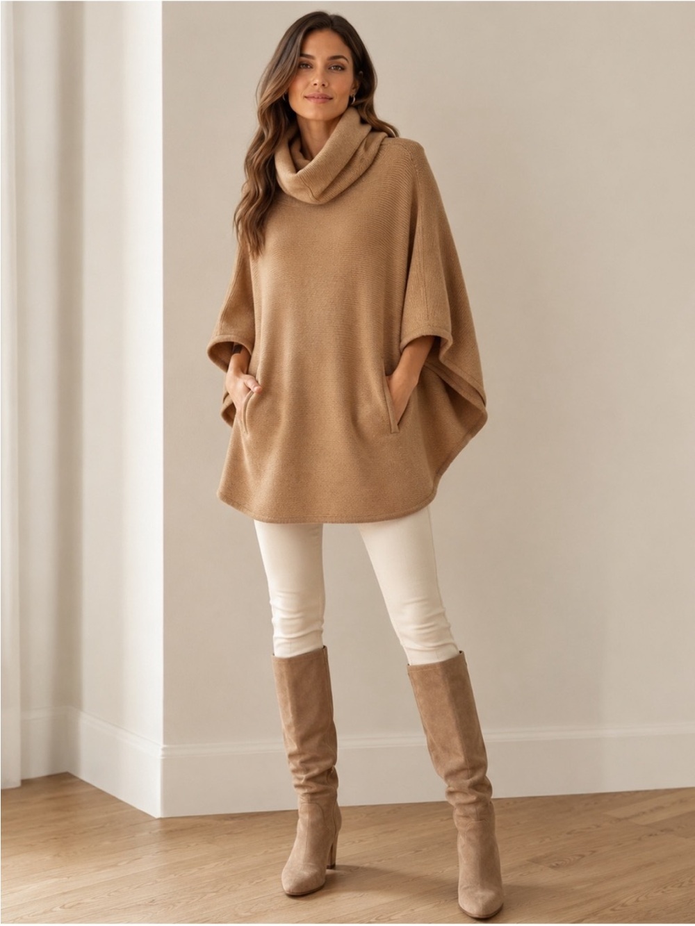 Ralph Lauren Blue Label 100% Cashmere Camel Cowl Neck Poncho Sweater Tunic Small